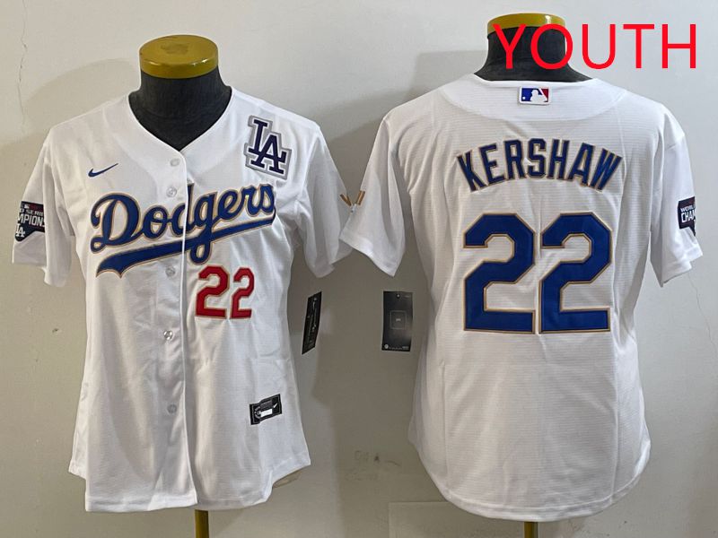 Youth Los Angeles Dodgers #22 Kershaw White Gold Game 2025 Nike MLB Jersey style 5